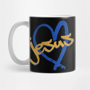 I Love Jesus Vintage 80's & 90's Blue and Dijon Mug